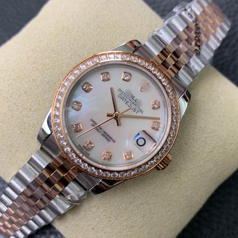 Lady-Datejust m279381rbr-0013 1:1 Super Clone, 28 mm, White mother-of-pearl set with diamonds dial Dial