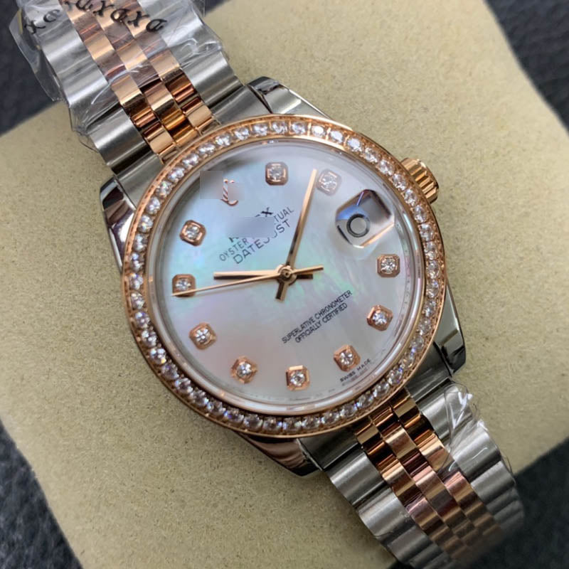 Lady-Datejust m279381rbr-0013 1:1 Super Clone, 28 mm, White mother-of-pearl set with diamonds dial Dial