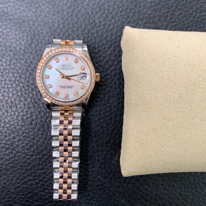 Lady-Datejust m279381rbr-0013 1:1 Super Clone, 28 mm, White mother-of-pearl set with diamonds dial Dial