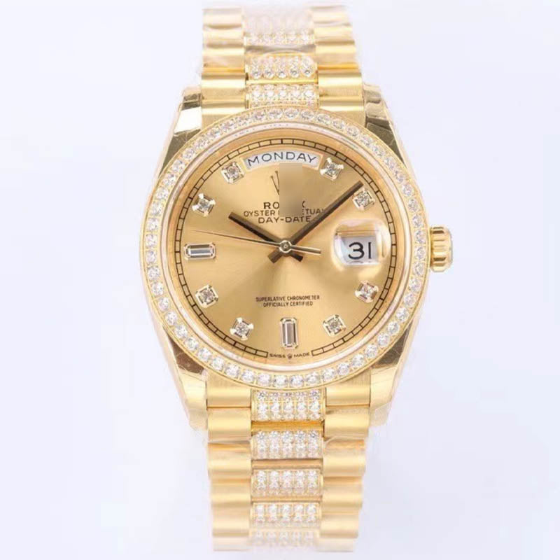 Day-Date m128348rbr-0010 1:1 Super Clone, 36 mm, gold and diamonds