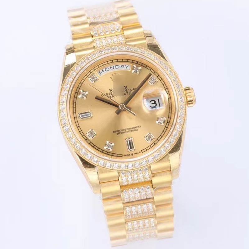 Day-Date m128348rbr-0010 1:1 Super Clone, 36 mm, gold and diamonds